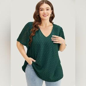 BloomChic Forest Green Lace Sleeve Blouse